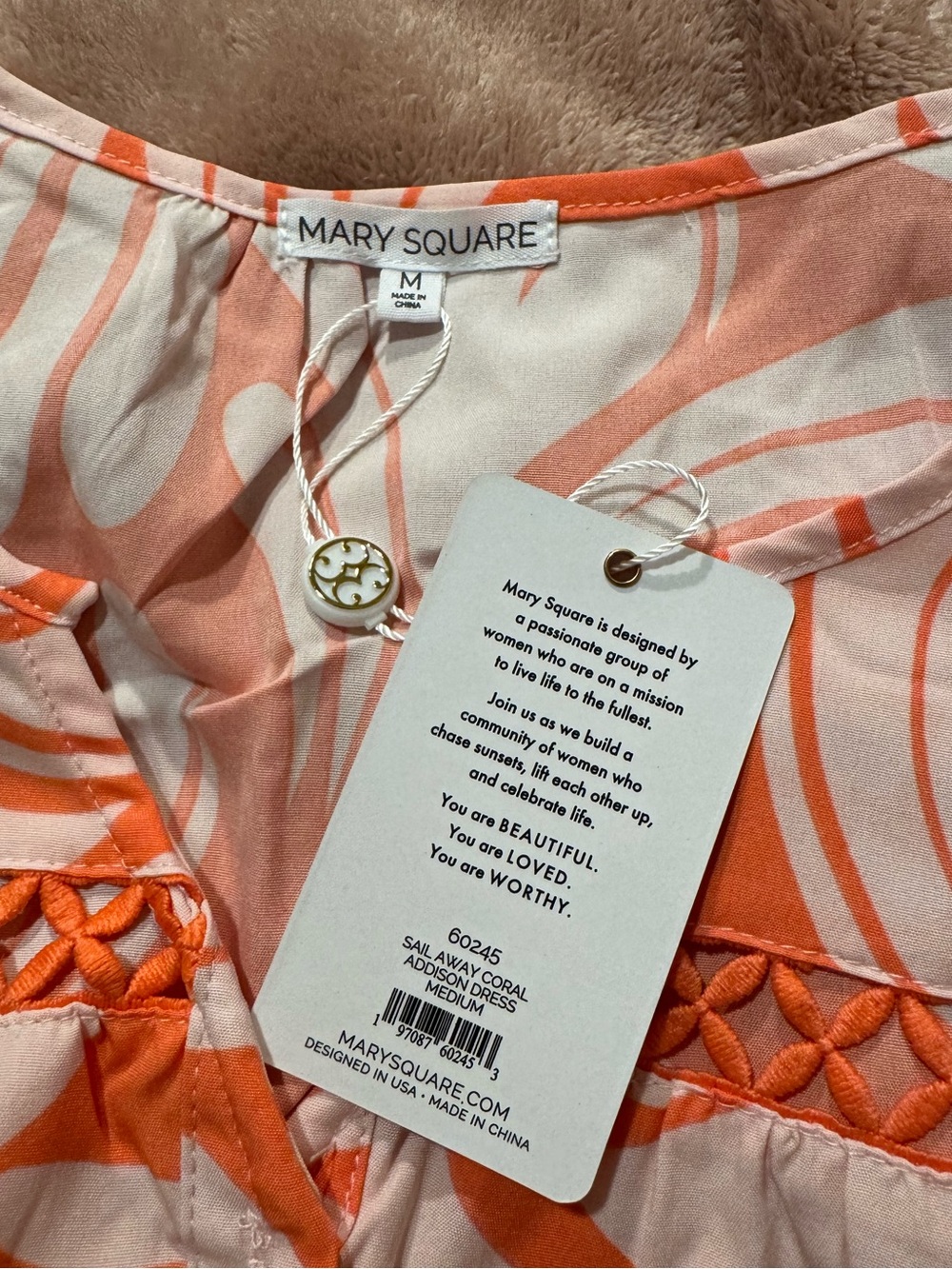 NWT Mary Square Addison Dress, Sail Away Coral Print, Size Medium - Picture 3 of 6